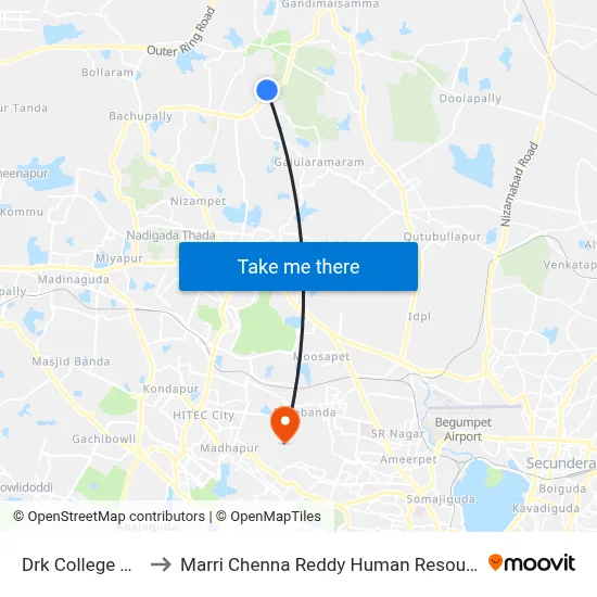 Drk College Twd Miyapur to Marri Chenna Reddy Human Resources Development Institute map