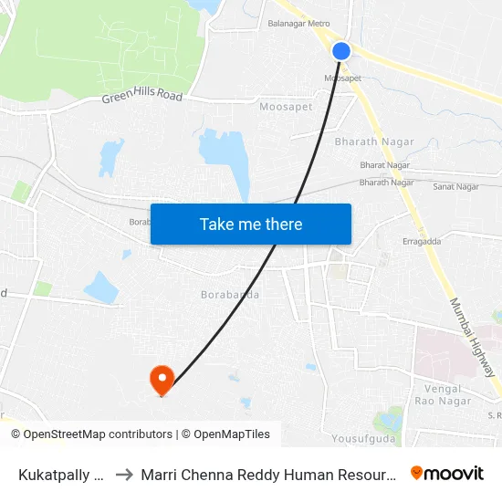 Kukatpally Bus Depot to Marri Chenna Reddy Human Resources Development Institute map