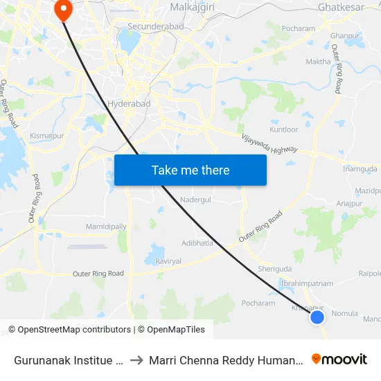 Gurunanak Institue Of Technology Twd Mall to Marri Chenna Reddy Human Resources Development Institute map