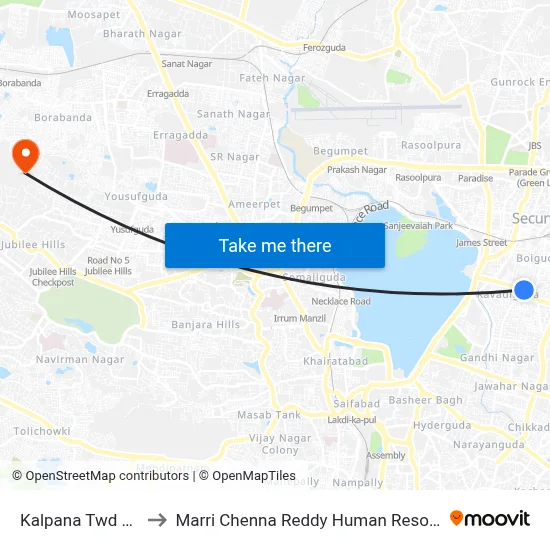 Kalpana Twd Secunderabad to Marri Chenna Reddy Human Resources Development Institute map