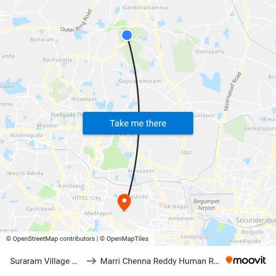 Suraram Village X Road Twd Miyapur to Marri Chenna Reddy Human Resources Development Institute map