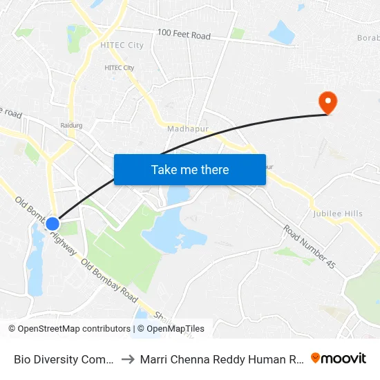Bio Diversity Complex Twd Hitech City to Marri Chenna Reddy Human Resources Development Institute map