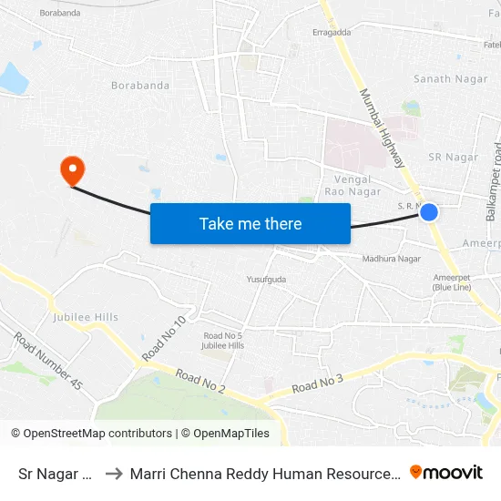 Sr Nagar Twd Koti to Marri Chenna Reddy Human Resources Development Institute map