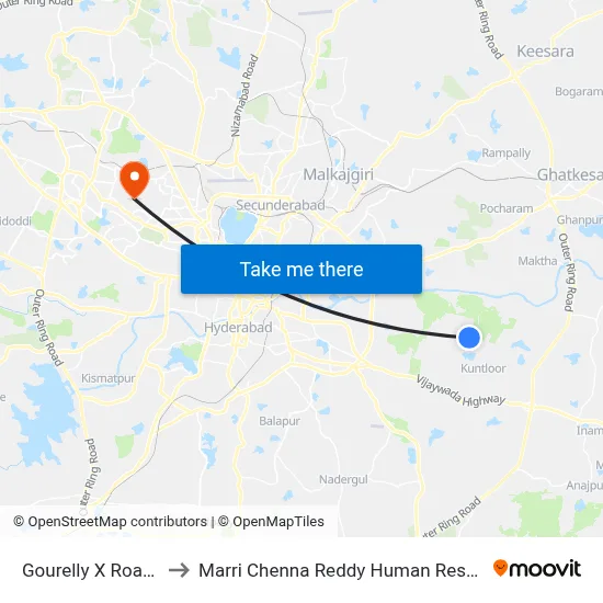 Gourelly X Road Twd Gowrelly to Marri Chenna Reddy Human Resources Development Institute map