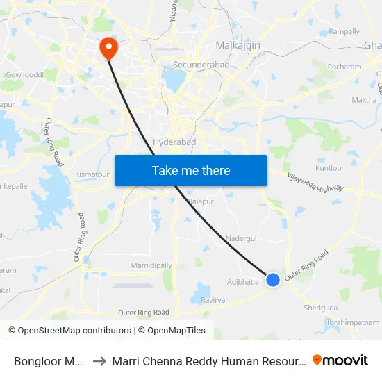 Bongloor Model School to Marri Chenna Reddy Human Resources Development Institute map