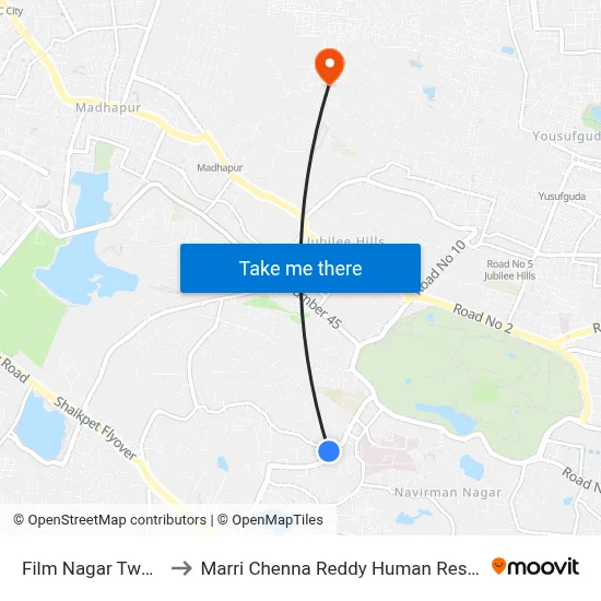 Film Nagar Twd Secunderabad to Marri Chenna Reddy Human Resources Development Institute map