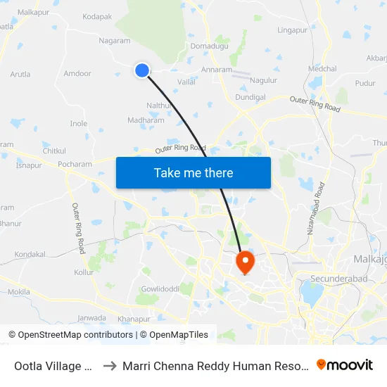 Ootla Village Twd Jinnaram to Marri Chenna Reddy Human Resources Development Institute map