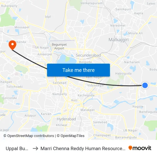 Uppal Bus Station to Marri Chenna Reddy Human Resources Development Institute map