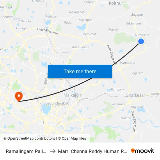 Ramalingam Pally Twd Yadagirigutta to Marri Chenna Reddy Human Resources Development Institute map
