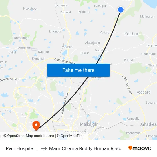 Rvm Hospital Vantimamidi to Marri Chenna Reddy Human Resources Development Institute map