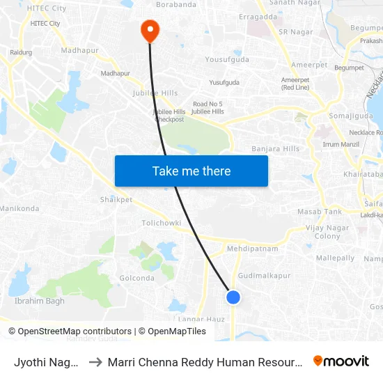 Jyothi Nagar Twd Upl to Marri Chenna Reddy Human Resources Development Institute map