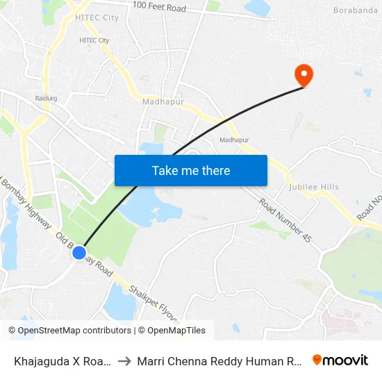 Khajaguda X Road Twd Lingampally to Marri Chenna Reddy Human Resources Development Institute map