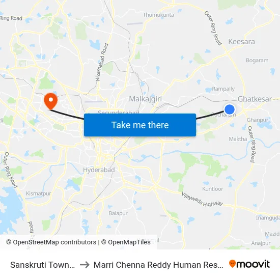 Sanskruti Township Twd Uppal to Marri Chenna Reddy Human Resources Development Institute map