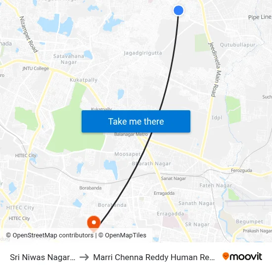 Sri Niwas Nagar Twd Bachupally to Marri Chenna Reddy Human Resources Development Institute map
