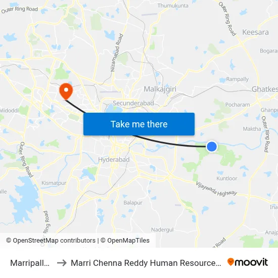 Marripalle Village to Marri Chenna Reddy Human Resources Development Institute map