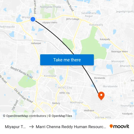 Miyapur Twd Uppal to Marri Chenna Reddy Human Resources Development Institute map