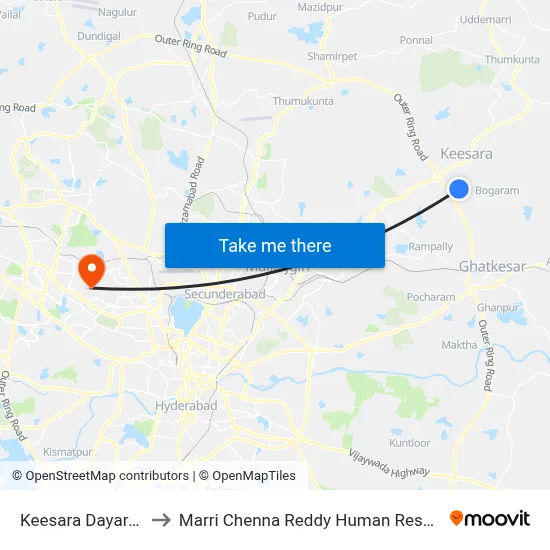 Keesara Dayara  Twd Keesara to Marri Chenna Reddy Human Resources Development Institute map
