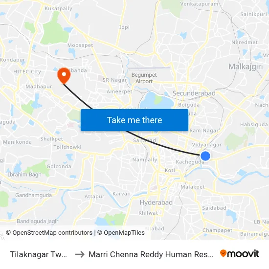 Tilaknagar Twd Mehdipatnam to Marri Chenna Reddy Human Resources Development Institute map
