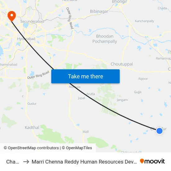 Chandur to Marri Chenna Reddy Human Resources Development Institute map