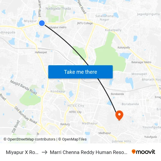 Miyapur X Road Twd RGIA to Marri Chenna Reddy Human Resources Development Institute map