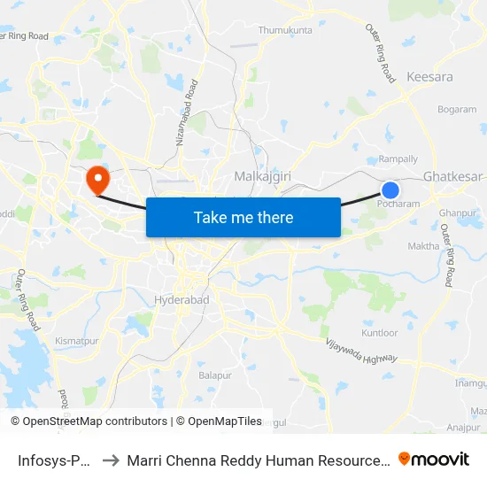 Infosys-Pocharam to Marri Chenna Reddy Human Resources Development Institute map