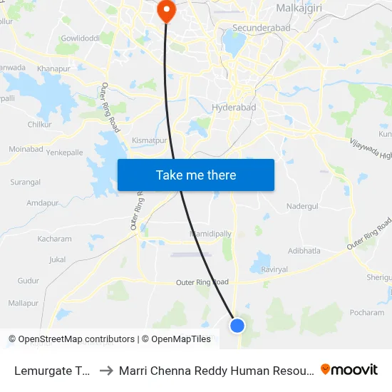 Lemurgate Twd Amangal to Marri Chenna Reddy Human Resources Development Institute map