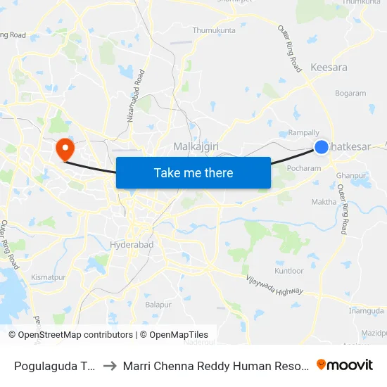 Pogulaguda Twd Ghatkesar to Marri Chenna Reddy Human Resources Development Institute map