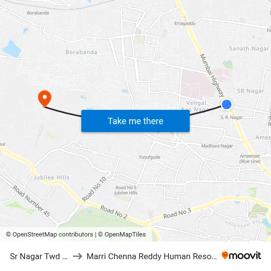 Sr Nagar Twd Patancheruvu to Marri Chenna Reddy Human Resources Development Institute map