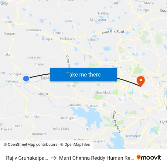 Rajiv Gruhakalpa Twds Patancheru to Marri Chenna Reddy Human Resources Development Institute map