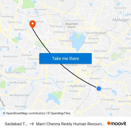 Saidabad Twd Mgbs to Marri Chenna Reddy Human Resources Development Institute map