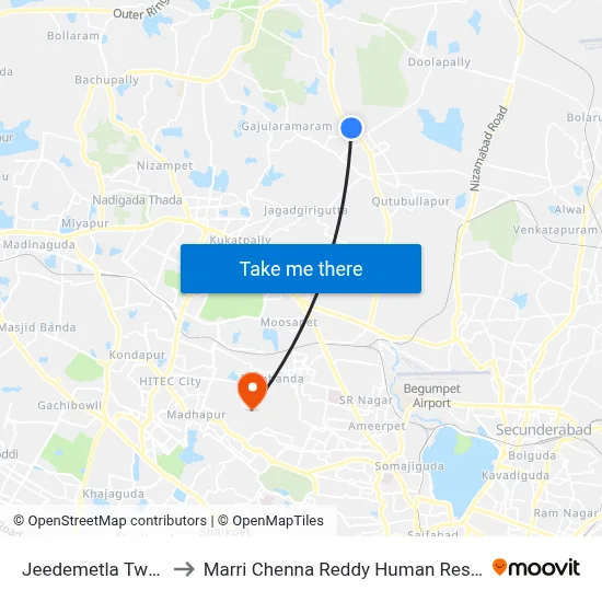Jeedemetla Twd Secunderabad to Marri Chenna Reddy Human Resources Development Institute map