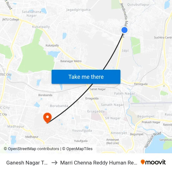 Ganesh Nagar Twd Secunderabad to Marri Chenna Reddy Human Resources Development Institute map