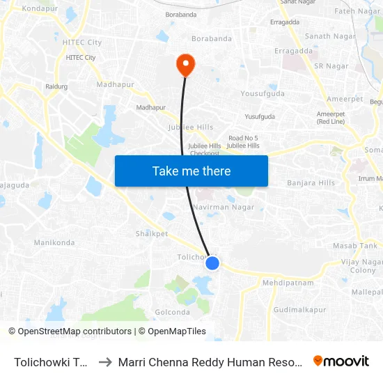 Tolichowki Twd Shaikepet to Marri Chenna Reddy Human Resources Development Institute map
