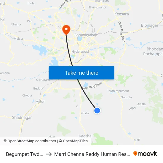 Begumpet Twd Gummadavelly to Marri Chenna Reddy Human Resources Development Institute map
