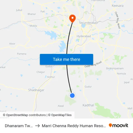 Dhanaram Twd Keshampet to Marri Chenna Reddy Human Resources Development Institute map