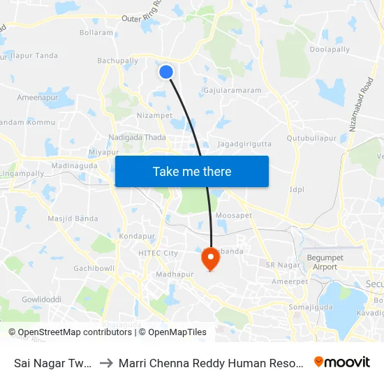 Sai Nagar Twd Bachupally to Marri Chenna Reddy Human Resources Development Institute map