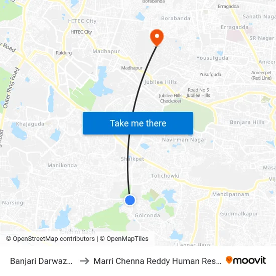 Banjari Darwaza Twd Bapu Hills to Marri Chenna Reddy Human Resources Development Institute map