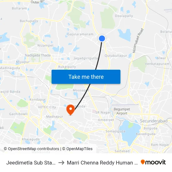 Jeedimetla Sub Station Twd Secunderabad to Marri Chenna Reddy Human Resources Development Institute map