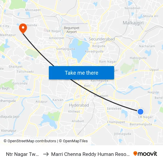 Ntr Nagar Twd Dilsuknagar to Marri Chenna Reddy Human Resources Development Institute map