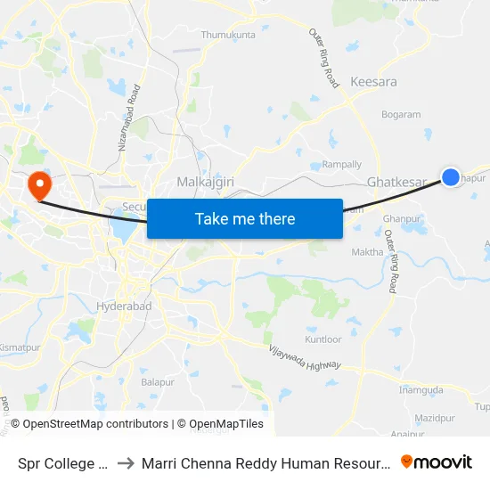 Spr College Twd Pcpm to Marri Chenna Reddy Human Resources Development Institute map