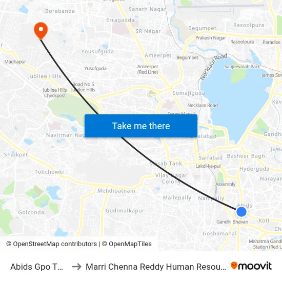 Abids Gpo Twd Nampally to Marri Chenna Reddy Human Resources Development Institute map
