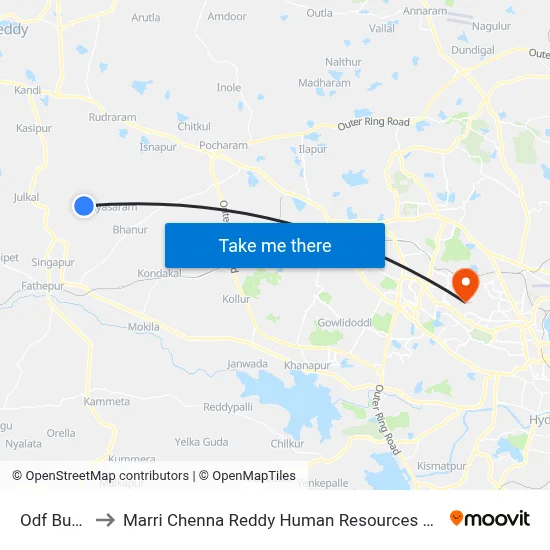 Odf Bus Stop to Marri Chenna Reddy Human Resources Development Institute map