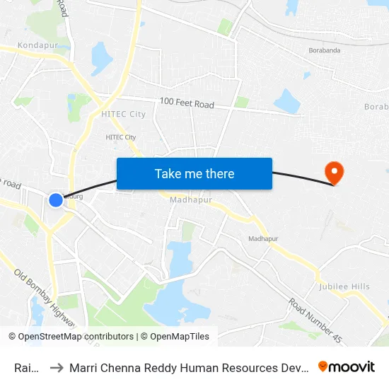 Raidurg to Marri Chenna Reddy Human Resources Development Institute map