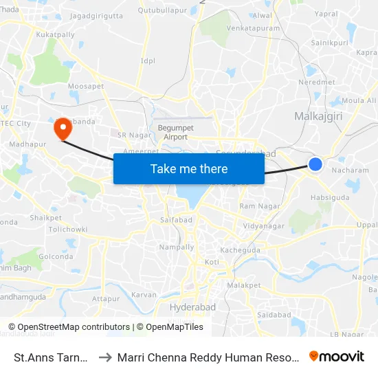 St.Anns Tarnaka Twd ECIL to Marri Chenna Reddy Human Resources Development Institute map