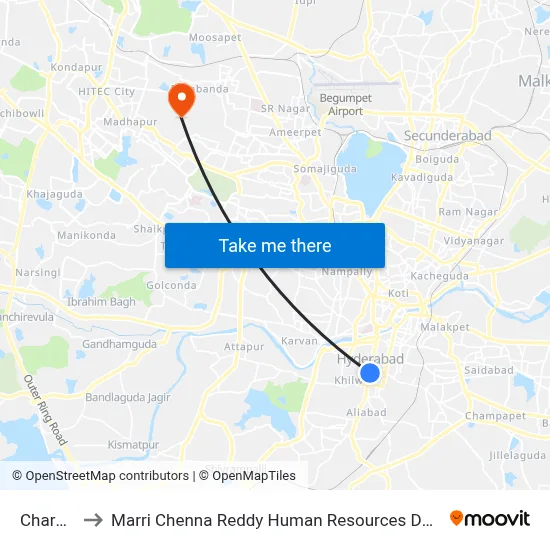 Charminar to Marri Chenna Reddy Human Resources Development Institute map