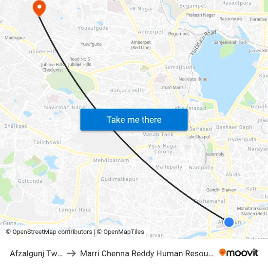 Afzalgunj Twd Nampally to Marri Chenna Reddy Human Resources Development Institute map