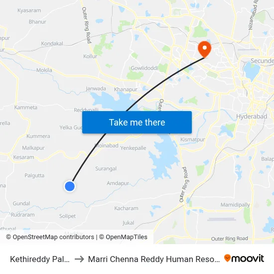 Kethireddy Pally Twd Solipet to Marri Chenna Reddy Human Resources Development Institute map