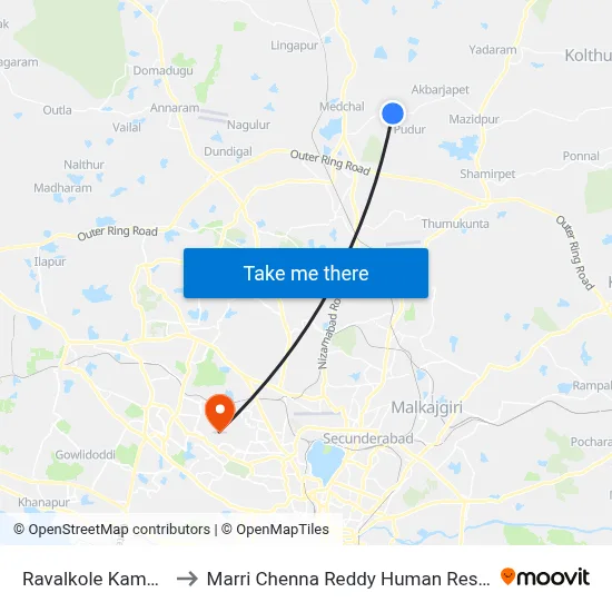 Ravalkole Kaman Twd Majidpur to Marri Chenna Reddy Human Resources Development Institute map