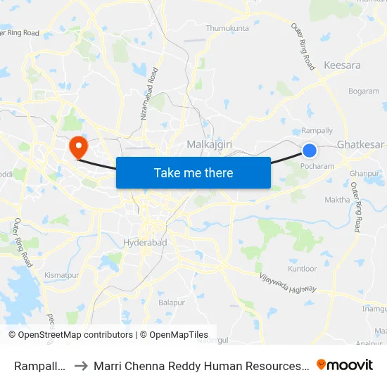 Rampally X Rds to Marri Chenna Reddy Human Resources Development Institute map