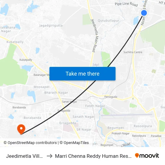 Jeedimetla Village Twd Medak to Marri Chenna Reddy Human Resources Development Institute map